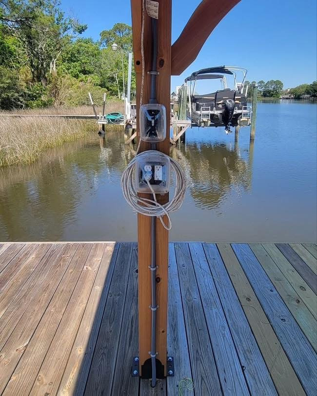 Electrical work at a waterfront dock